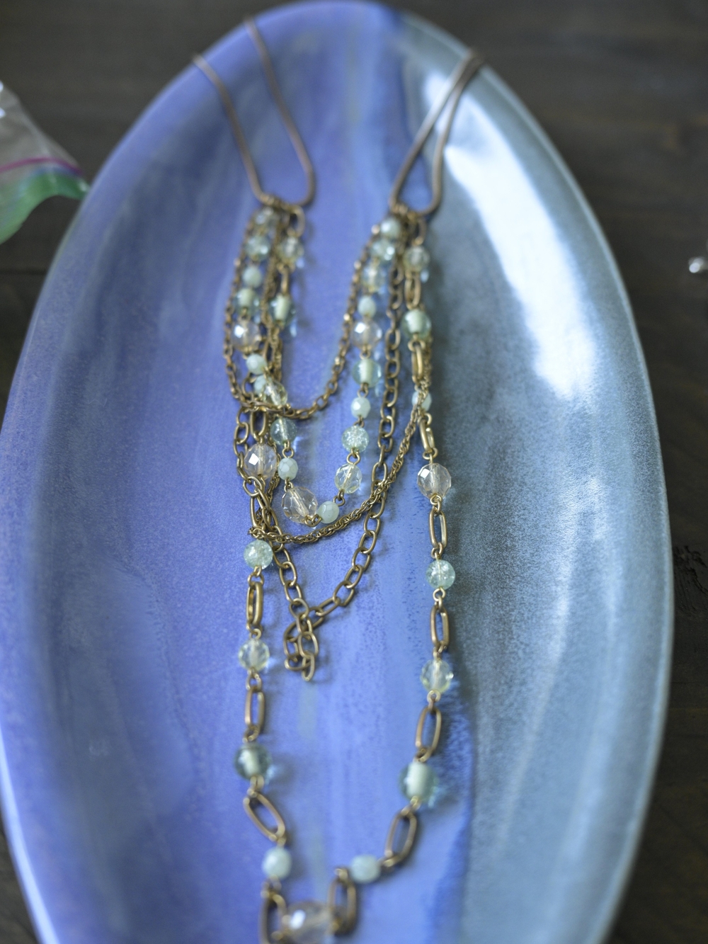 Gold Multi-Strand Beaded Drop Necklace - Women Jewelry